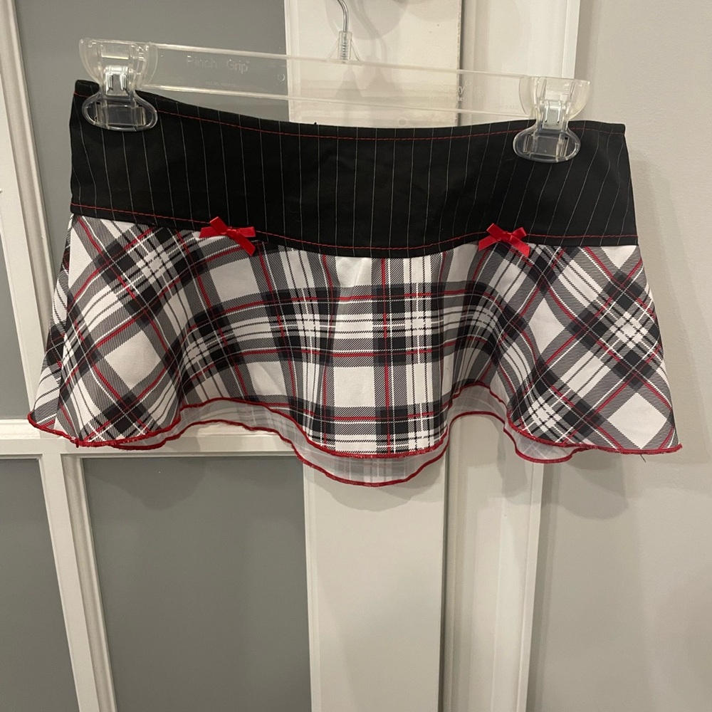 Plaid Mini Skirt with Red Accents